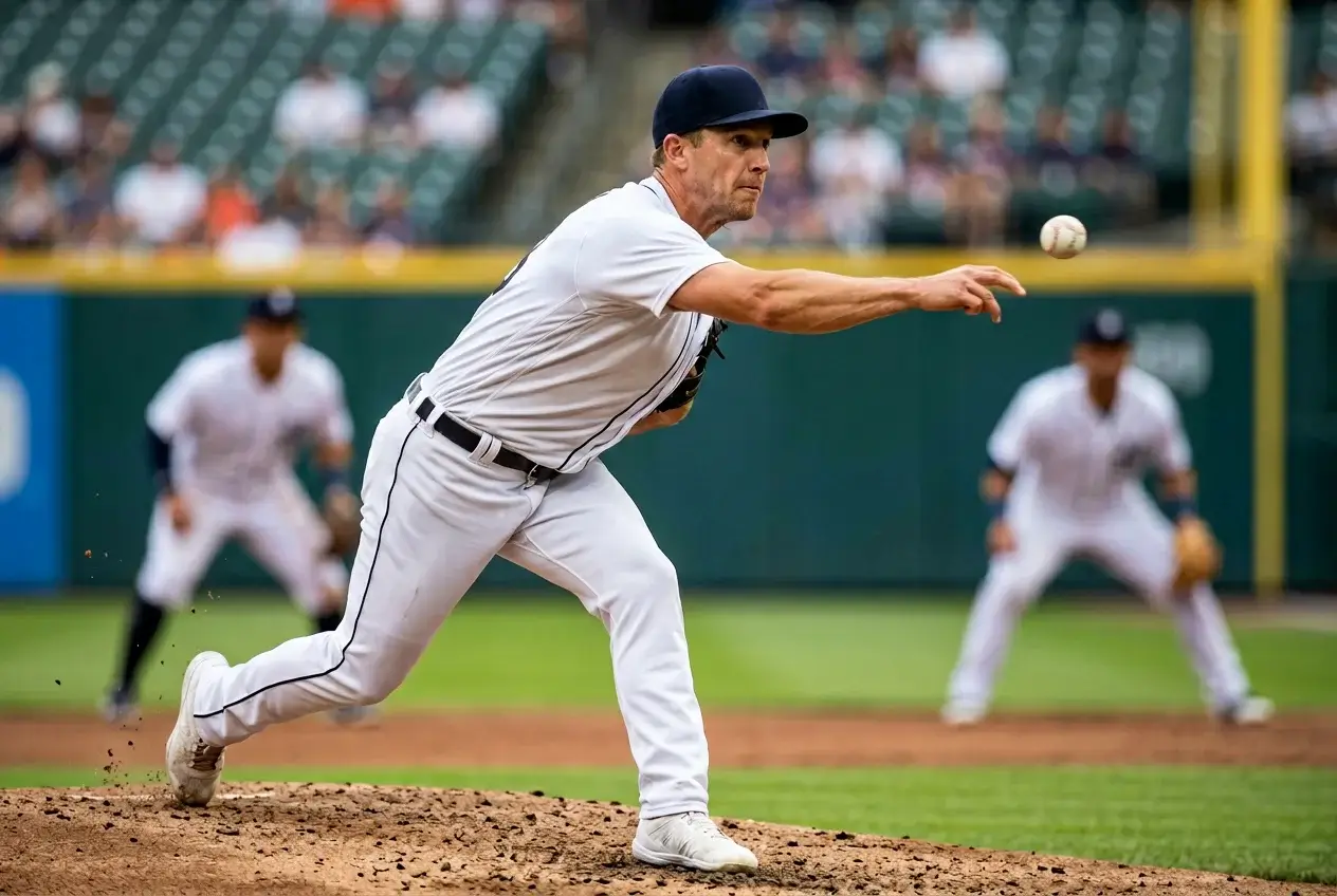 Pitcher op de heuvel tijdens een honkbalwedstrijd met statistieken