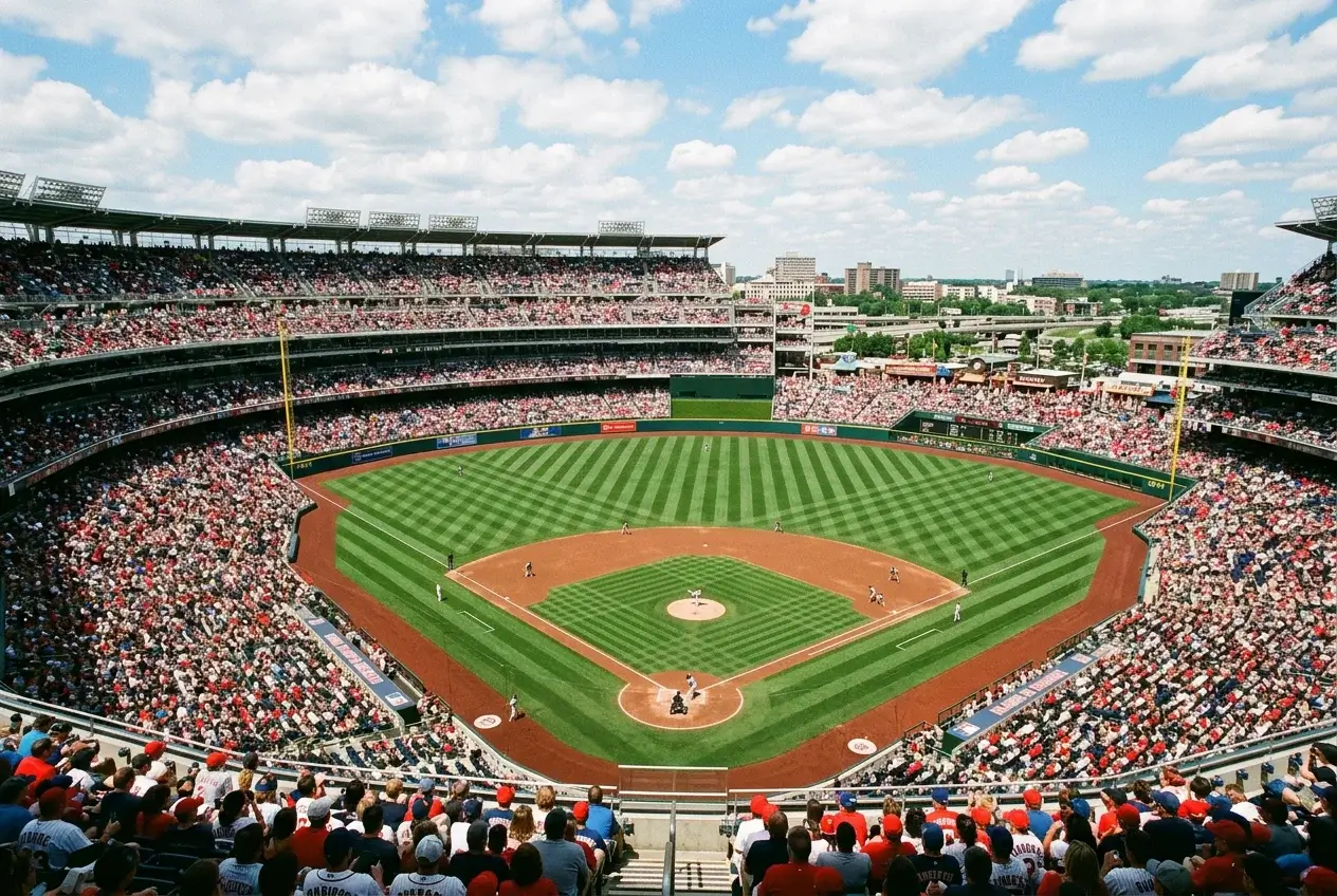 MLB honkbalstadion gevuld met toeschouwers op wedstrijddag