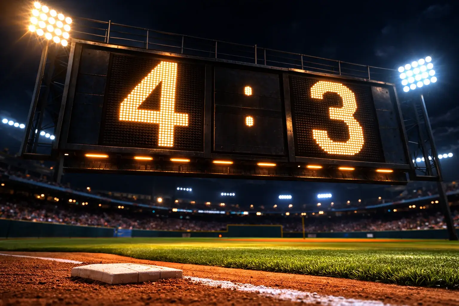 Run line weddenschap honkbal — scorebord met winstmarge in een stadion