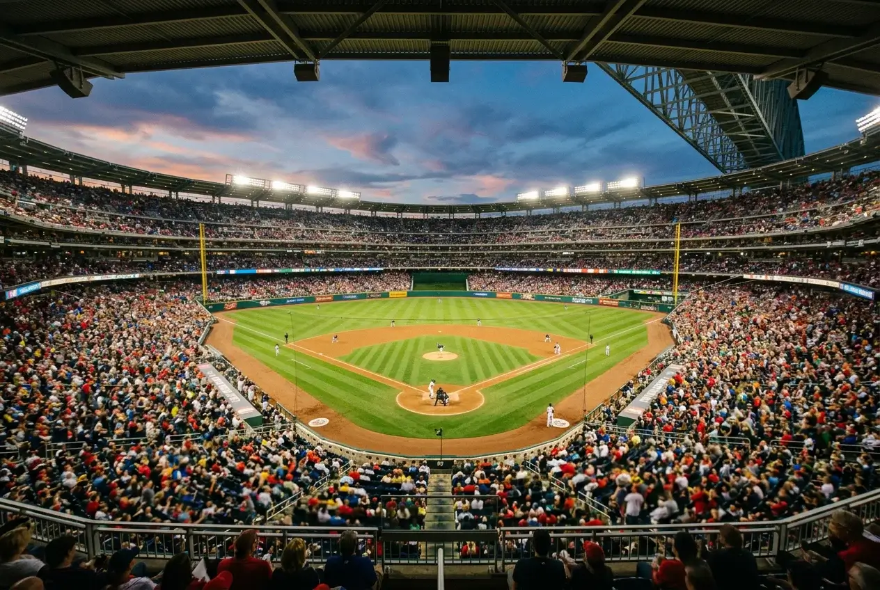Thuisvoordeel in honkbal — vol honkbalstadion met enthousiast thuispubliek