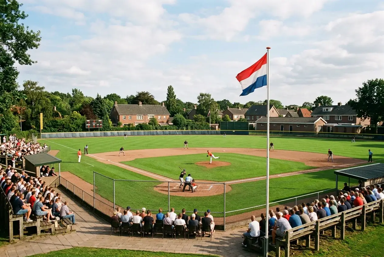 Wedden op de Honkbal Hoofdklasse in Nederland — honkbalveld in een Nederlands stadion
